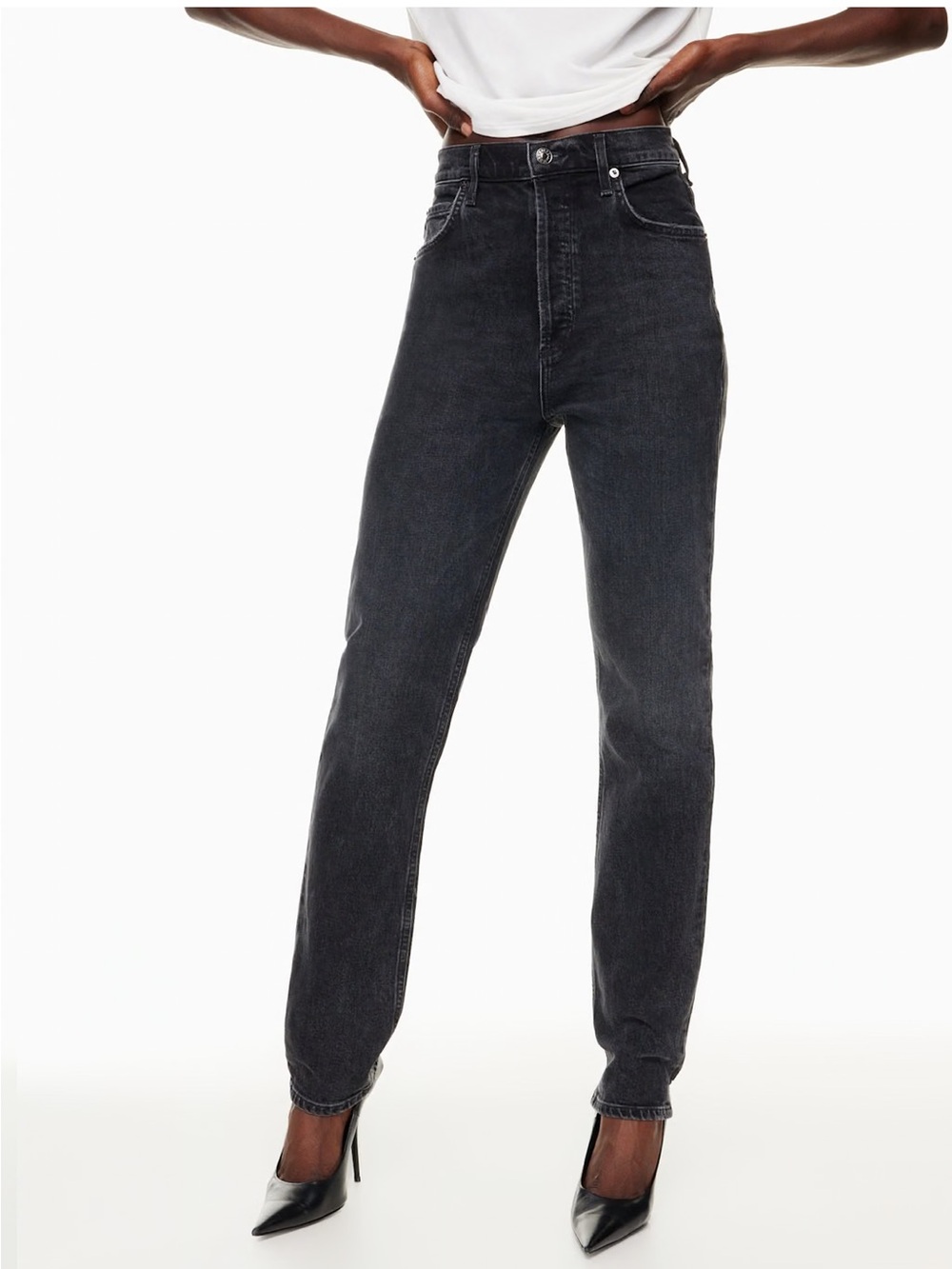 Agolde Freya Ultra High Rise Slim Jeans in Faded Black Hush Wash